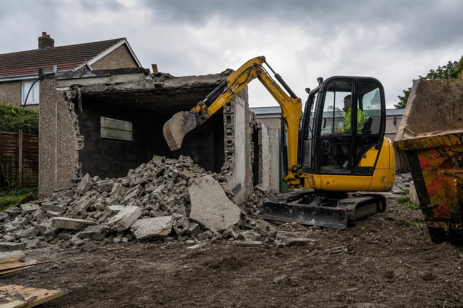 Abbrucharbeiten an einer Garage