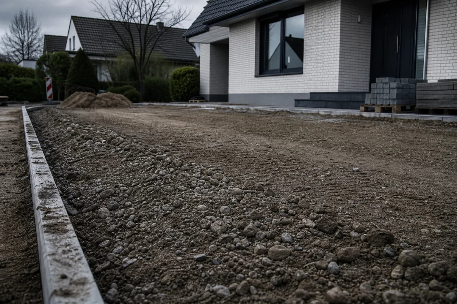 Planierte Fläche mit Schotterunterbau