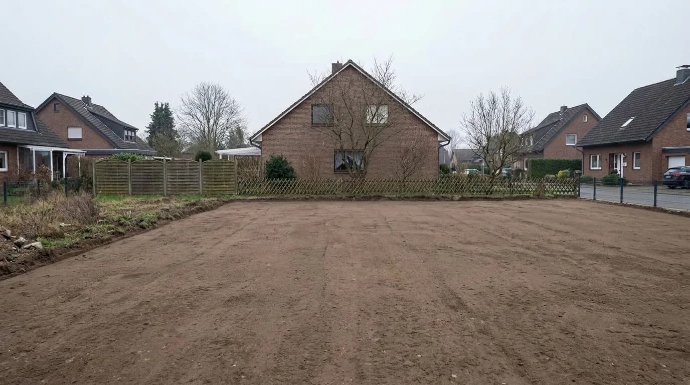Planierte, baubereite Fläche nach den Erdarbeiten
